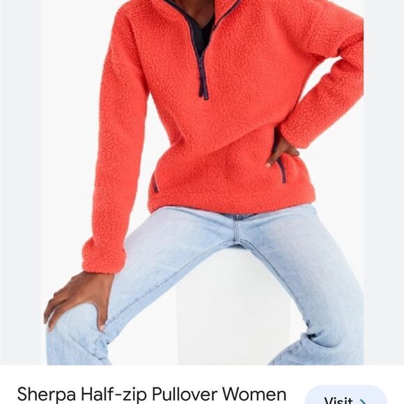 J Crew orange Sherpa polar fleece pullover.  Size S - Picture 1 of 7